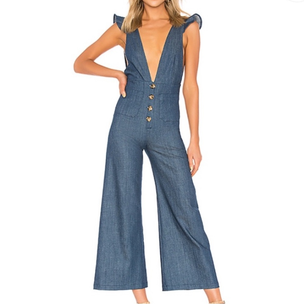 Clayton Denim Wide Leg Cropped Jumpsuit
